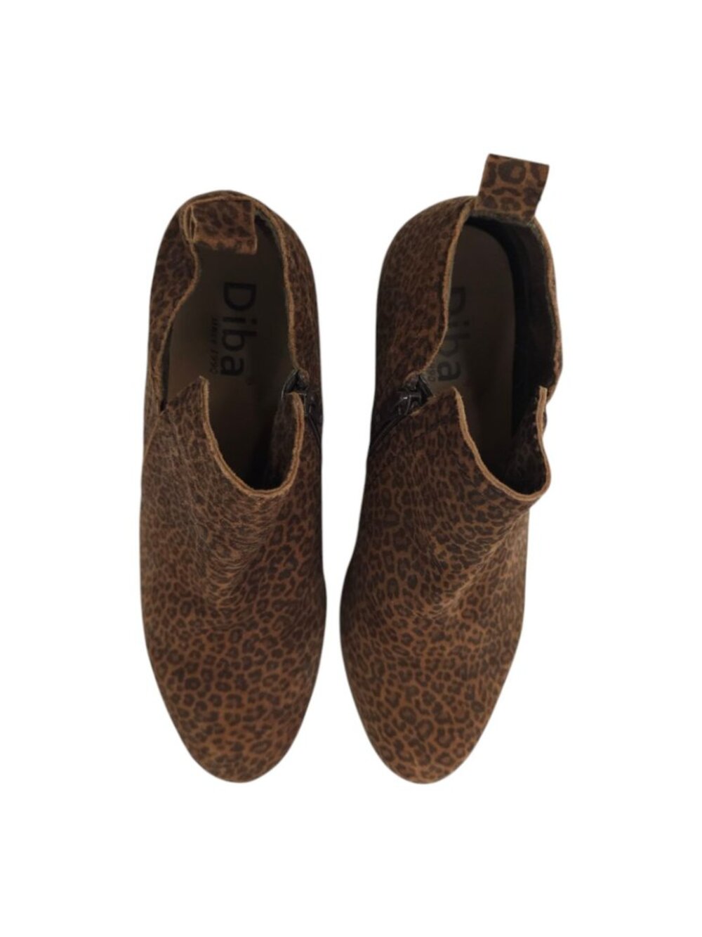Diba Leopard Print Ankle Boots Womens 8.5 Brown Side Zip Stacked Heel Bootie - Picture 6 of 16